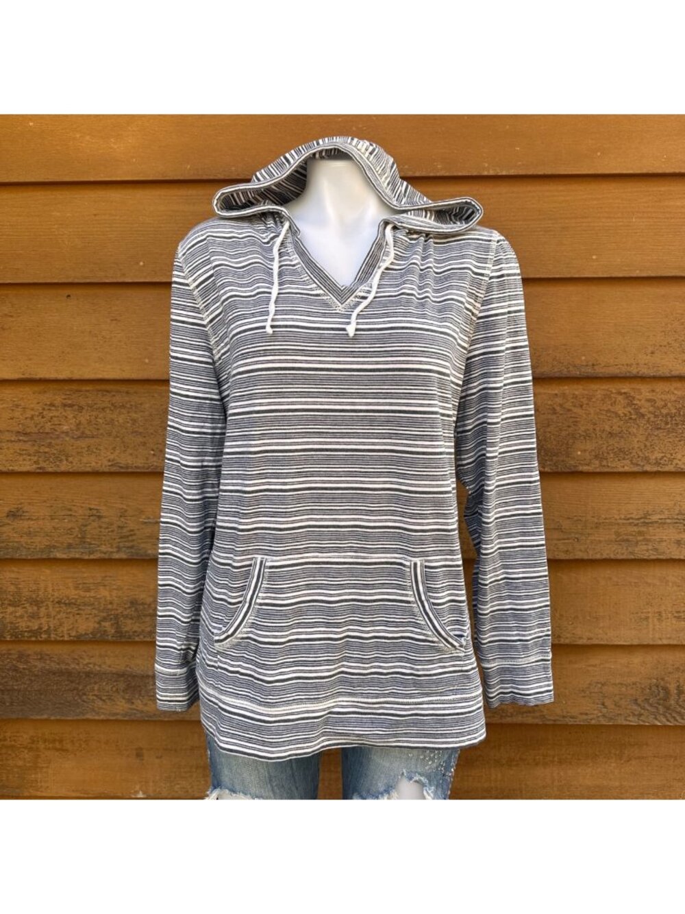 Made For Life Womens Striped Hoodie Pullover XL Black & White Cotton Blend